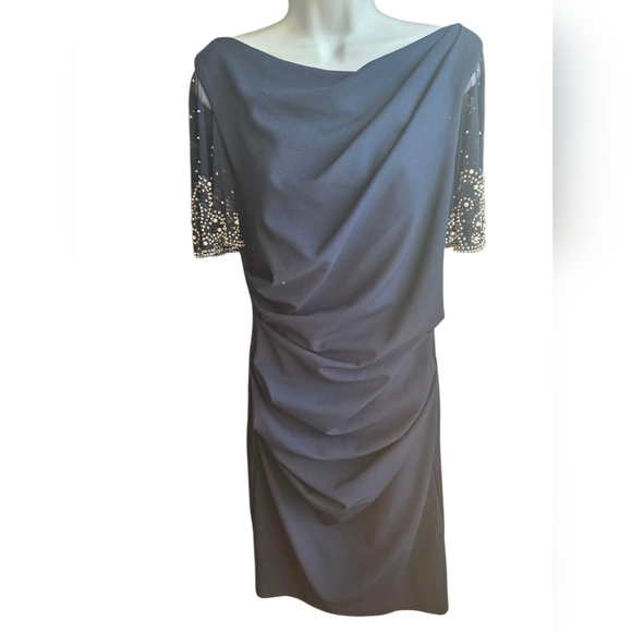 Betsy & Adam Dresses & Skirts - Betsy & Adam Beaded- Jeweled Flutter Sleeve Sheath Dress - Navy - Size 10